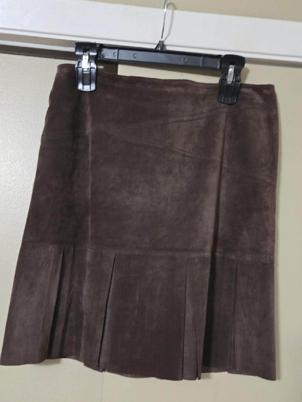 Revue Brown Suede Leather Pleated Hem Women's Skirt Size 12